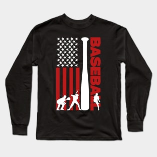 USA Flag Baseball Player Silhouette Long Sleeve T-Shirt